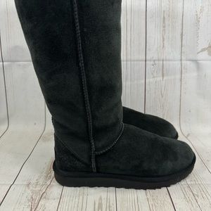 UGGS Black Suede Leather Women’s size 7 Tall 13” Warm Boots Fur Shearling Lined